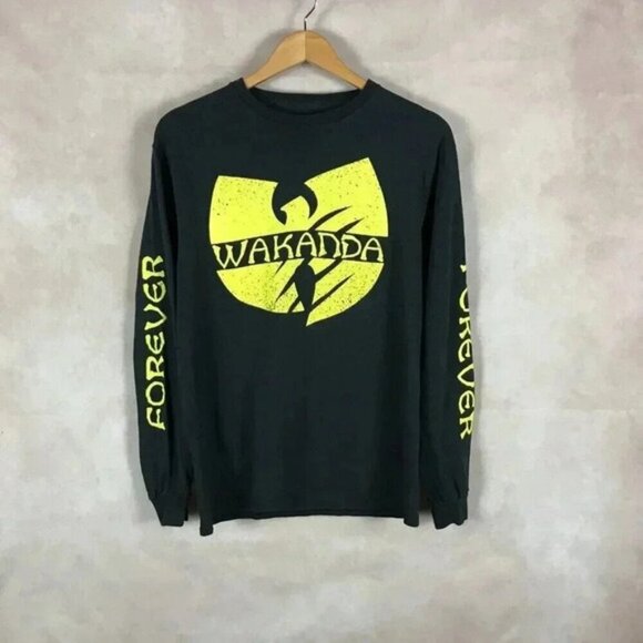 Marvel WU TANG Black Panther WAKANDA Black Long Sleeve Shirt Size MEDIUM - Picture 2 of 6